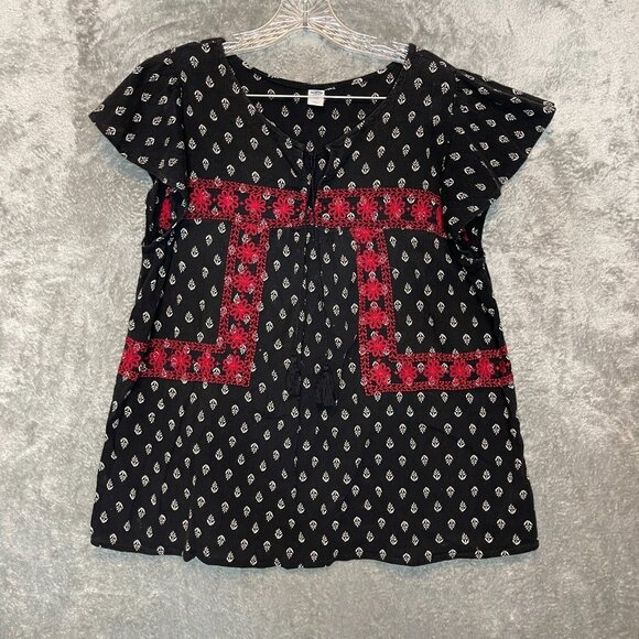 Old Navy Tops - Old Navy Women Boho Peasant Floral Flutter Sleeve Embroidered Tassel Top 2XL